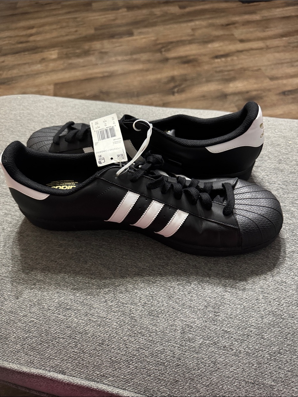 RARE size 20! Adidas Men’s Black Sneakers with White Three Stripes